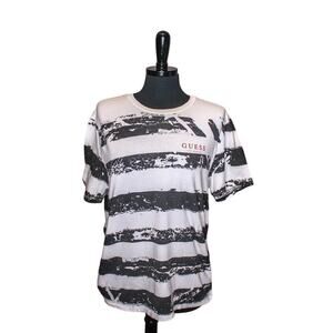 Guess Los Angeles Striped Logo T Shirt Black White Cotton Size L